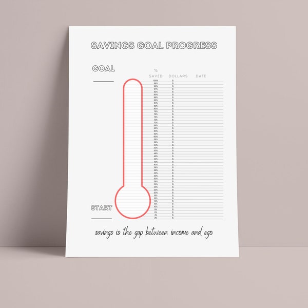 Savings Goal Tracker Printable, Savings Progress Thermometer, Digital Download, Print at Home, Budget, Frugal