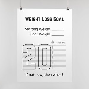 Printable Weight Loss Tracker, 20 lbs, Weight Loss Goal Tracker, Digital Download, Print at Home