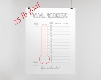 Printable Weight Loss Tracker, 25 lbs, Thermometer Goal Progress Tracker, Digital Download, Print at Home