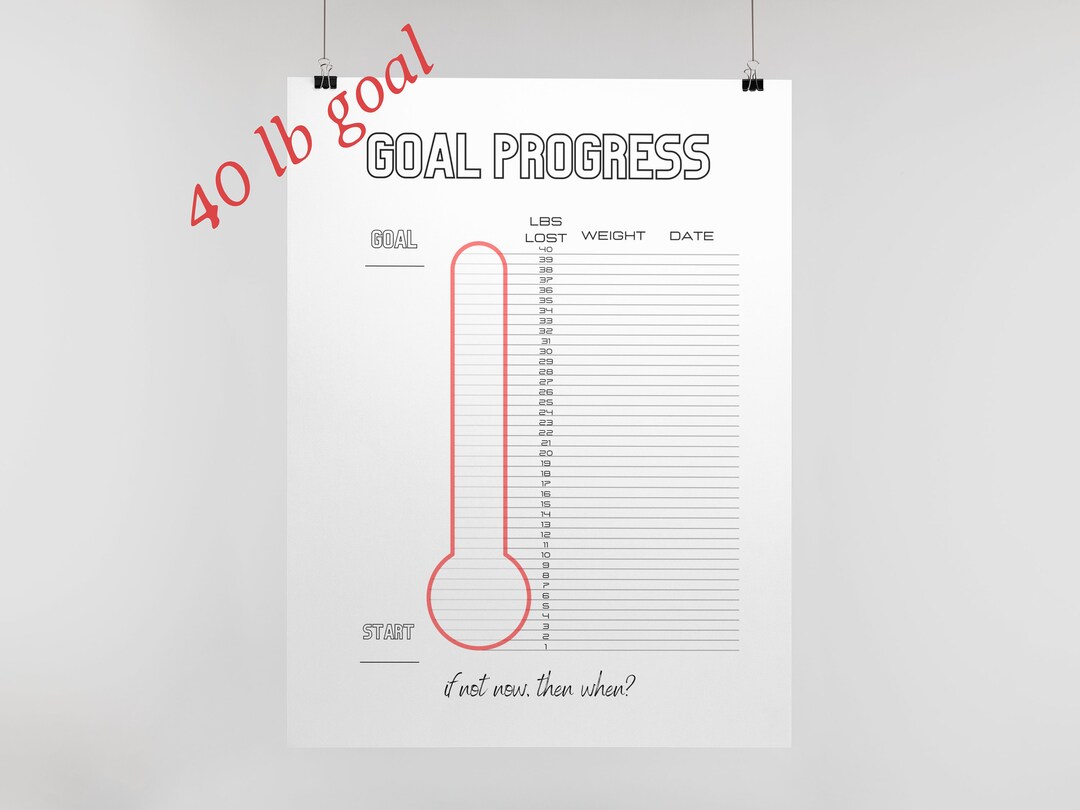 Printable Weight Loss Tracker, 40 Lbs, Thermometer Goal Progress ...