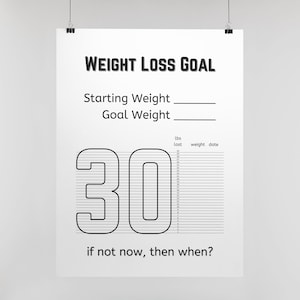 Printable Weight Loss Tracker, 30 lbs, Weight Loss Goal Tracker, Digital Download, Print at Home