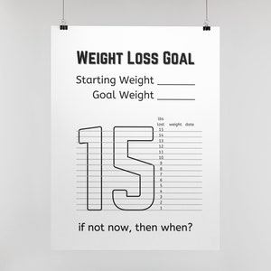 Printable Weight Loss Tracker, 15 lbs, Weight Loss Goal Tracker, Digital Download, Print at Home