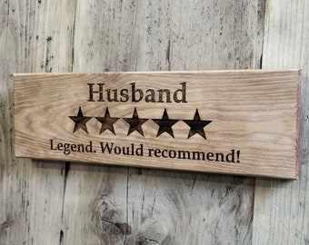 Letrero de madera maciza de 5 estrellas para esposo - Personalizado - Grabado