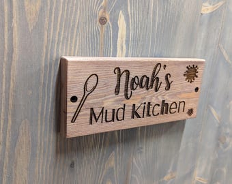 Mud Kitchen Engraved Solid Wood Sign - Personalised
