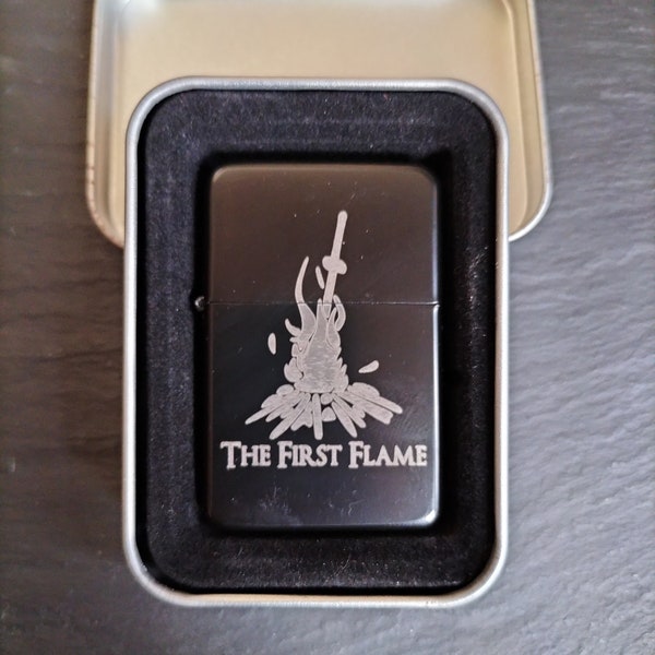 The First Flame, Dark Souls Engraved Lighter (unfuelled) - Elden Ring - Bloodborne - Matt Black - Engraved