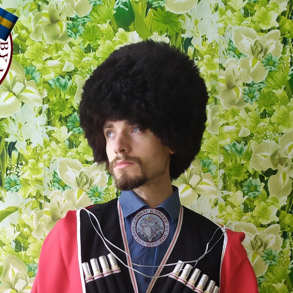 Black Brown Cossacks hat Papakha Genuine Sheepskin | Russian & Ukrainian hat | Blue terek top Scottish cross | Caucasus traditional