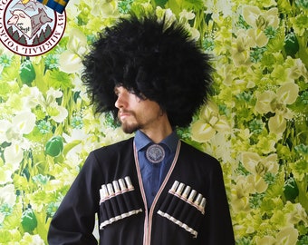 Black Genuine sheepskin Papakha hat Caucasus Mountain man Army | Sheep Wool | HQ Fur Hat | Georgian, Circassian, Avar and Scythian culture |