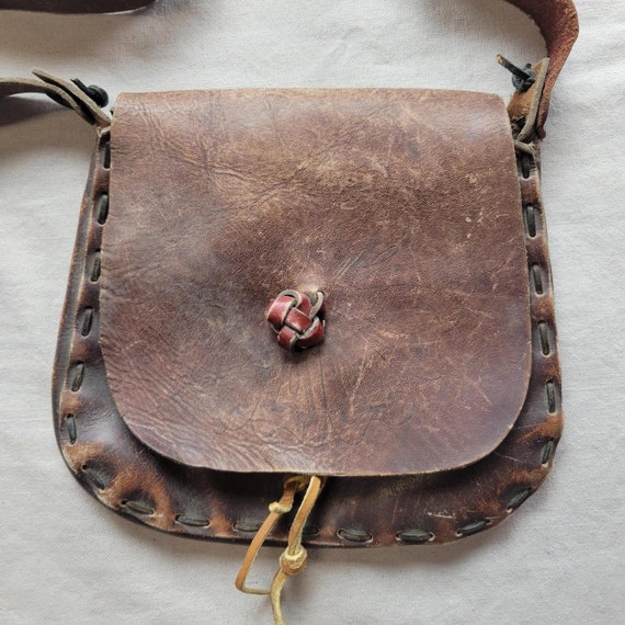 Vintage leather bag 70s hippie boho retro hipster - image 4