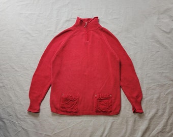 Vintage 90s quarter zip knit red sweater