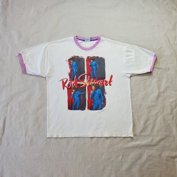 Vintage 90s Rod Stewart graphic ringer t-shirt - image 1
