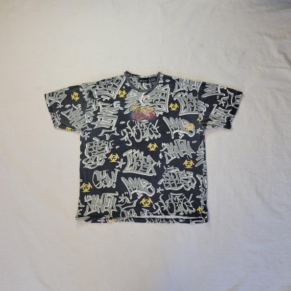 Vintage 90s graffiti graphic t-shirt all over hip… - image 1