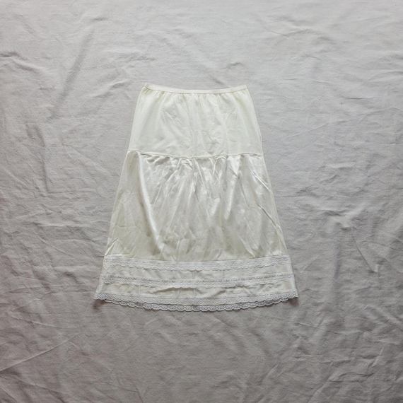 Vintage 60s 70s cream slip skirt lingerie lace - image 1