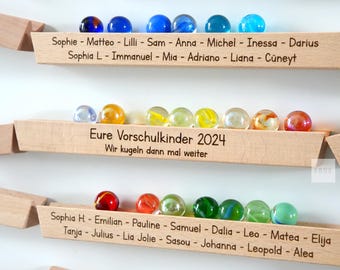 Regalo de despedida personalizado para jardín de infantes, comienzo de escuela, preescolar o maestros de preescolar: regalo de despedida de pista de canicas para niños en edad preescolar.