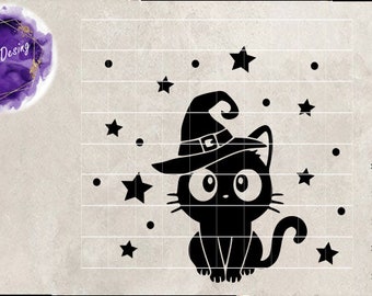 Halloween SVG, Chat Halloween SVG, Chat noir SVG, Chat mignon Halloween SVG, Fichier de découpe de chat noir, Clipart Halloween