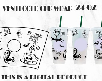 Naigthmare Before Coffee Svg, Wrap Jack et Sally Svg, Venti Cold Cup 24 Oz, Silhouette Svg, Wrap Halloween Svg, Halloween Svg