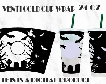 Wrap Halloween Night Svg, Trick or Treat Svg, Halloween Svg, Wrap Trick or Treat, Venti Cold Cup, 24Oz Svg, Wrap Halloween Svg