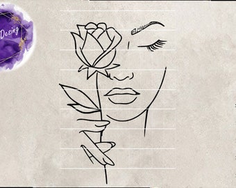 Woman Face Silhouette Svg, Woman Face Svg, Self Love Png, Woman ClipArt, Flowers Cut File, Roses Svg,