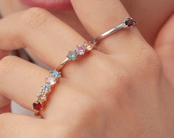 Elegant Birthstone Ring , Multi-Stone Ring , Family Birthstone Ring , Personalized Birthstone Ring , Anniversary Gift  , Personalized Gift