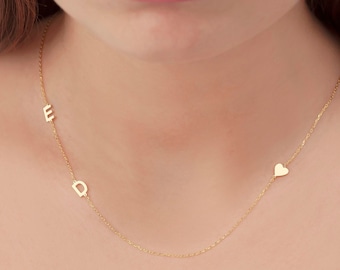 Collar inicial lateral personalizado, Collar inicial de oro, Collar de plata, Regalo del Día de la Madre, Regalo de cumpleaños, Regalo personalizado