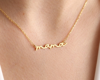 14k Solid Gold Mama Necklace , 8k gold , 18k gold Name Necklace , Gift For Mom , Mothers Day Gift , Mama nameplate , Name necklace for mom