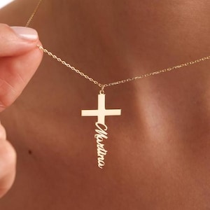 Cross Name Necklace, , Personalized Necklace, Christmas Gift, Family Gift, Mother&#39;s Day Gift, Perfect Gift for Her