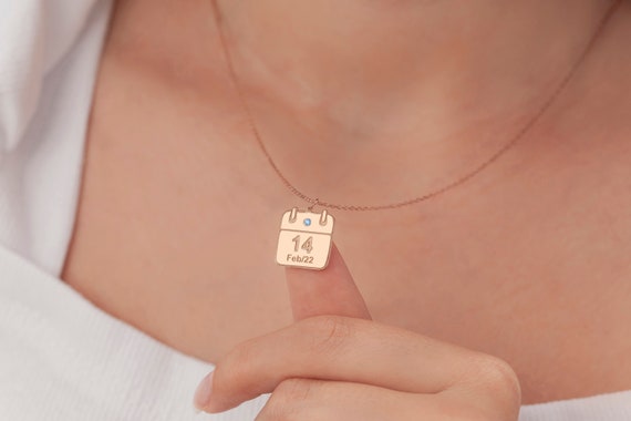 Dainty Custom Date Necklace, Personalized Birthdate Gift, Wedding or  Anniversary Jewelry, Valentine's Day Gift, Birthstone Calendar Necklace