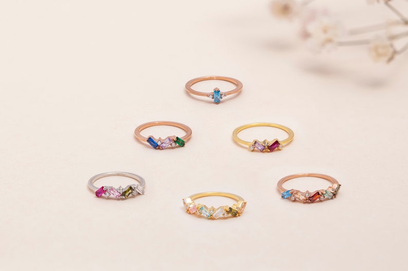 Gold Birthstone Ring, Mothers Day Gift , Baguette Ring, Multi-Stone Ring, Ring, Grandma Family Ring,Bridesmaid Gift, anniversary Ring image 4