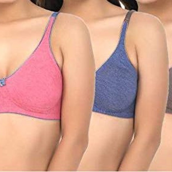 Women Breathable Bra, Sustainable Natural Handmade Bra, Women's Cotton Non-Padded Non-Wired Regular Bra for Women (Pack of 3) Daily Use Bra