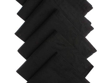 Black Color Men's Premium Cotton Plain Handkerchief Pack of 6, Pocket Solid Square Handkerchief Hanky Men,Wedding Formal bridal Hankes Black