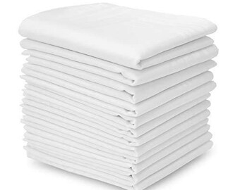 White Classic Mens Hankey, Cotton Indian Handkerchief,  Pre folded Hanky Rumal Set  12Pcs, White Plain Men Women Handkerchief, (50 * 50 cm)