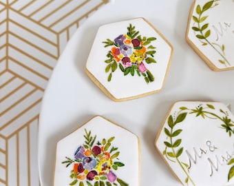Wedding cookie/Hexagon cookie/ Bridal Shower Sugar Cookies Decorated Wedding Custom Sugar Cookies Gift / Wedding Favor