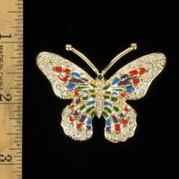 Elegant Red Butterfly Brooch Pin - Gold Tone With Austrian Crystal Jewelry For Women 5 thumbnail image