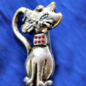 Vintage Pewter Stampted Ajmc Cat Pin Brooch Pink Rhinestones Siamese, VintagePinsBrooches, Estate Jewelry For Women, Jacket Dress Sweater