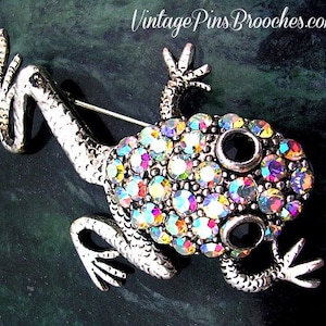 Vintage Climbing Tree Frog Pin Rhinestone Crystals Brooch, Large Frog Brooch, VintagePinsBrooches Frog Collectibles, Women&#39;s Jewelry Amy