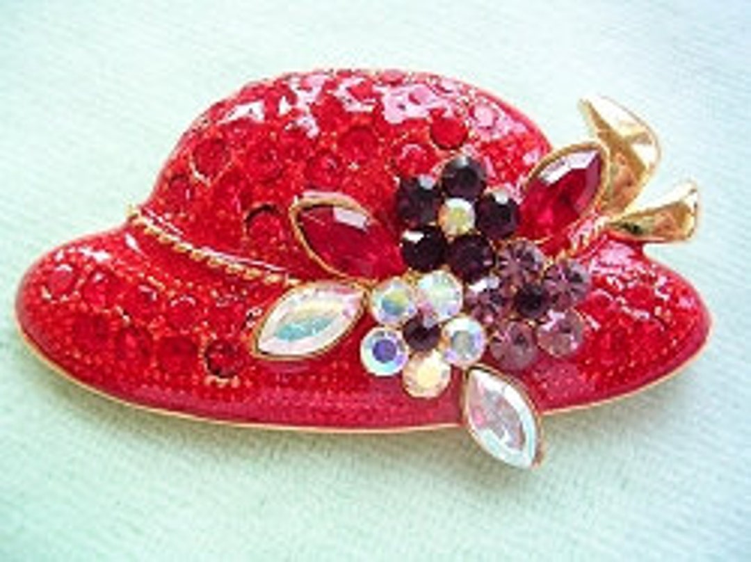 Vintage Ruby Red Amethyst Purple Crystal Rhinestone Designer Hat Pin ...