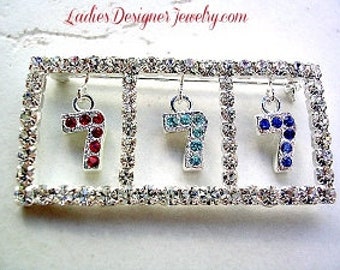 Casino Slot Machine Lucky 777 Rhinestone Gambling Pin Brooch, Casino Gaming Games Jewelry Brooch, Fashion Designer Holiday Trim Pin