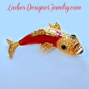 Vintage Fish Pin Brooch Rhinestones, Designer Estate Jewelry Women Men, Caribbean Red Fish Brooch, Cruise Resort Beach Wedding Men Woman