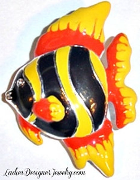 Tropical Handpainted Enamel Vintage Fish Pin Pend… - image 1