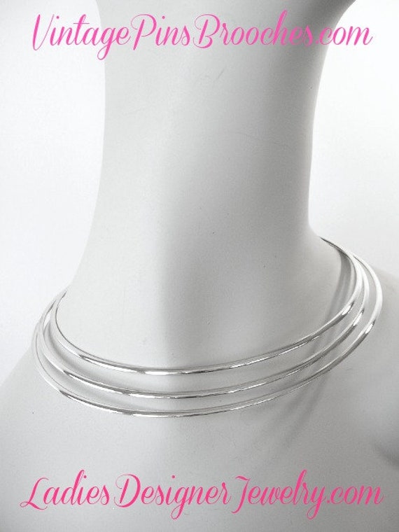 Vintage Collar Choker Three Tier Torque Silver To… - image 3