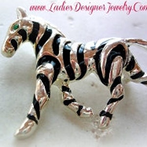 Vintage Ladies Designer African Black Silver Zebra Pin Brooch, Horse Zebra Animal Brooches Equestrian Pins, Designer Fashion Pin Men Women