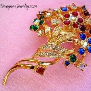Vintage Bouquet Of Flowers Brooch Pin Sapphire Emerald Ruby Amethyst, VintagePinsBrooches, Estate Designer Wedding Flower Pin Jewelry Women