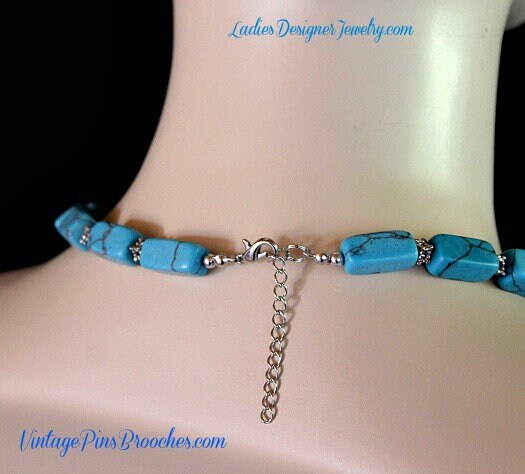 Collier Perles De Porcelaine Bleu Turquoise Vintage - Ancien, Magnifique Bijou - Occasion