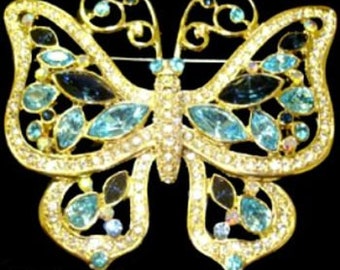 Épingle à Cheveux Papillon En Acier Avec Simili Lapis-lazuli Et Strass - Style Antique - Neuf Sans Emballage