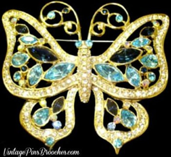 Vintage Butterfly Blue Topaz Sapphire Aurora Bore… - image 1