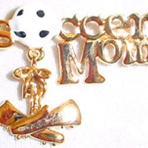 Vintage White Black Enamel Soccer Mom Sports Pin Brooch, Soccer Football Jewelry, Soccer Mom Designer Fashion Sports League Pin Brooches