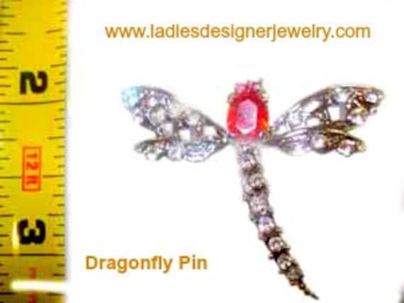 Vintage Diamond Ruby Dragonfly Fashion Wedding Br… - image 1
