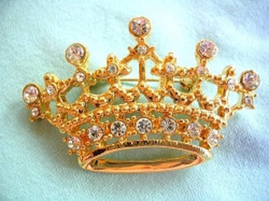 Vintage Gold Plate Rhinestone Crown Pin Brooch Designer Jewelry, Prom ...