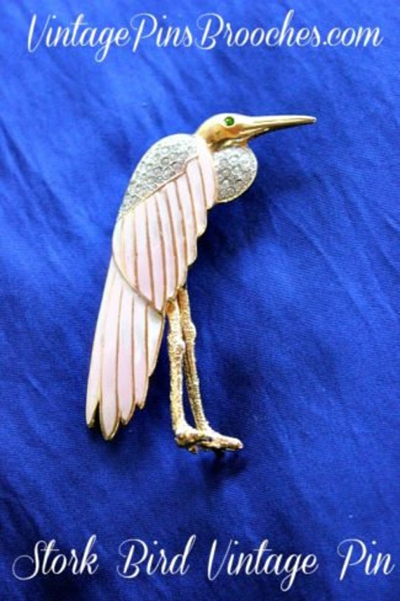 Vintage Stork Crane Animal Tropical Bird Pin Brooc