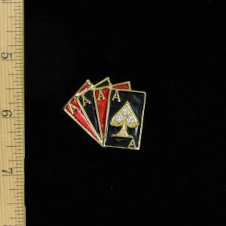 Playing Cards Rhinestone Vintage 5 Card Stud Poker Hand, Vegas Casino 4 Aces Poker Pin Brooch ...