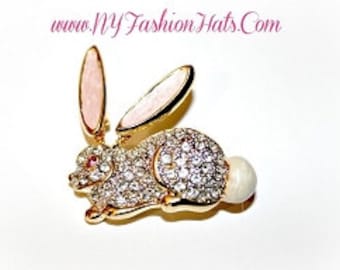 Vintage Bunny Rabbit Easter Estate Designer Fashion Pin Brooch Rhinestones, Motion Pin Movable Ears, Peter Rabbit Pin, VintagePinsBrooches